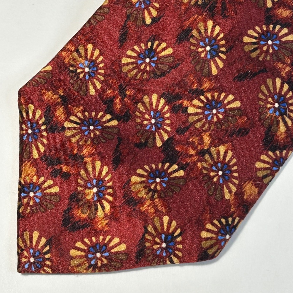 Ermenegildo Zegna 100% Silk Tie Burgundy Floral‎ Medallion Italy 59"